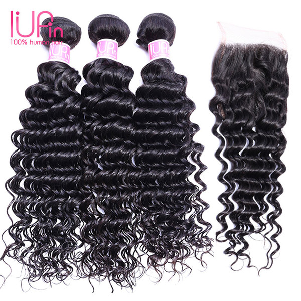 Brazilian Deep Curly Hair With Unprocessed Closure Human Hair 3 Bundles Deep Wave Hair With Lace Closure 4*4 Deep Wave With Closure IUPin