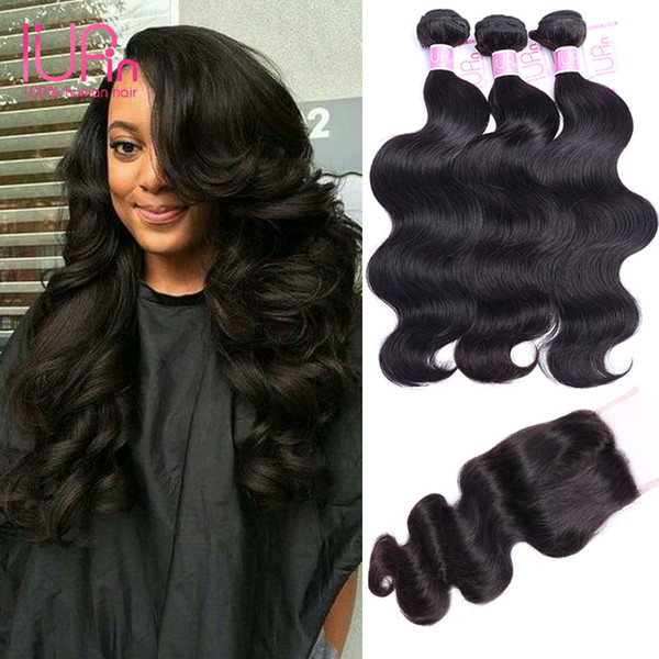 8A Grade Brazilian Body Wave Virgin Hair Weave With Closure 3 Bundles Unprocessed Brazilian Human Hair Weave Add Lace Closures Natural Color