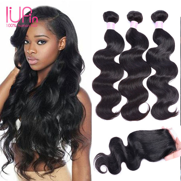 IUPin Brazilian Hair Weaves and Closures Peruvian Malaysian Indian Body Wave Bundles 3 Pcs Hair With 1 Lace Closure Human Hair Extensions