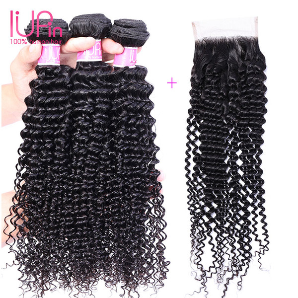 Peruvian Hair Bundles With Closure Virgin Kinky Curly Hair 3 Bundles With 4*4 Lace Closure Human Hair And Closure For Wholesale Brand IUPin