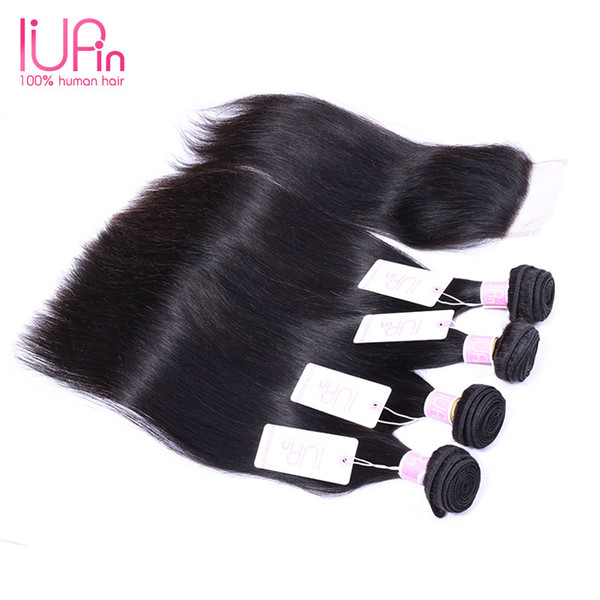 Brazilian Straight Human Hair Weaves Extensions 4 Bundles With Closure Free Part Double Weft Dyeable Straight Brazilian Virgin Hair