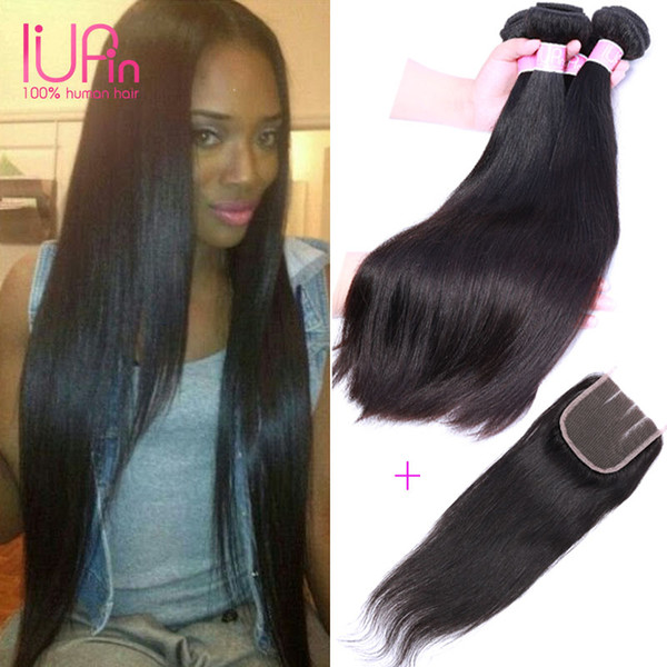 Brazilian Straight Virgin Hair Weaves 4 Bundles With Lace Closure Unprocessed Brazilian Peruvian Indian Straight Human Hair Closures IUPin