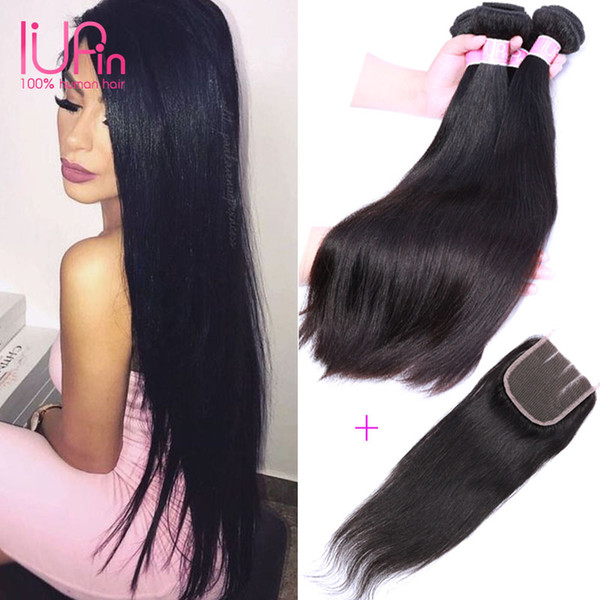 Peruvian Silk Straight Hair With Lace Closure Free Part 100% Unprocessed Brazilian Peruvian Straight Virgin Human Hair Weave With Closure