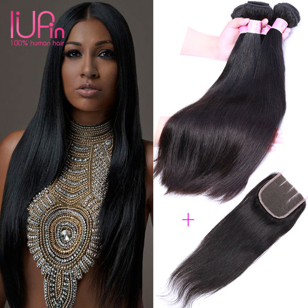 Top Grade Lace Closure With Straight Human Hair Peruvian Virgin Hair Weft With Closure Free Part 4*4 100% Unprocessed Human Hair Weaves