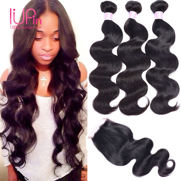 Top Lace Closure with 3 Pcs Indian Hair Bundles Indian Virgin Human Hair Extensions Body Wave Hair Wefts With 4*4 Lace Closure