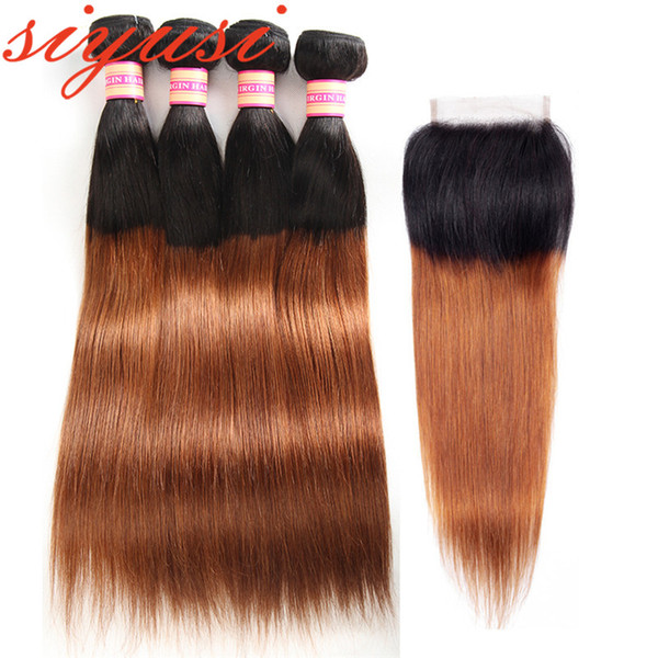 Ombre Malaysian Virgin Hair Straight 3 Bundles With Closure 1B 27 Honey Blonde 1B 30 Straight Ombre Human Hair Bundles With Closure