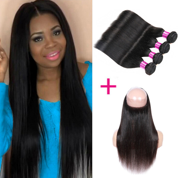 Pre Plucked 360 Lace Frontal Brazilian Virgin Hair Body Wave&Straight Bundles With Frontal Human Hair 360 Lace Frontal With Bundles