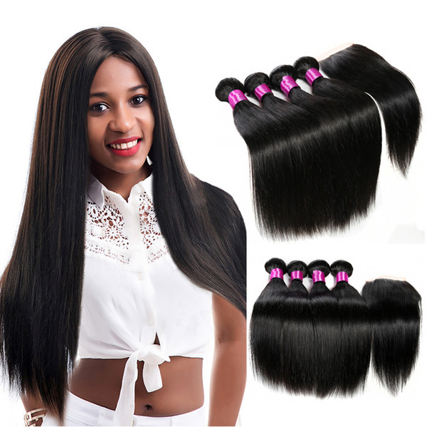 Malaysian Straight Hair Bundles With Closure Unprocessed Malaysian Virgin Hair Straight Human Hair With Lace Closure