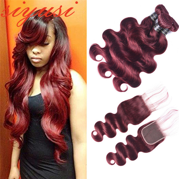 Brazilian hair Weave 3/4 bundles Burgundy Body Wave Ombre Bundles With Closure 99j Brazilian Human Hair Blonde bundles With Closure