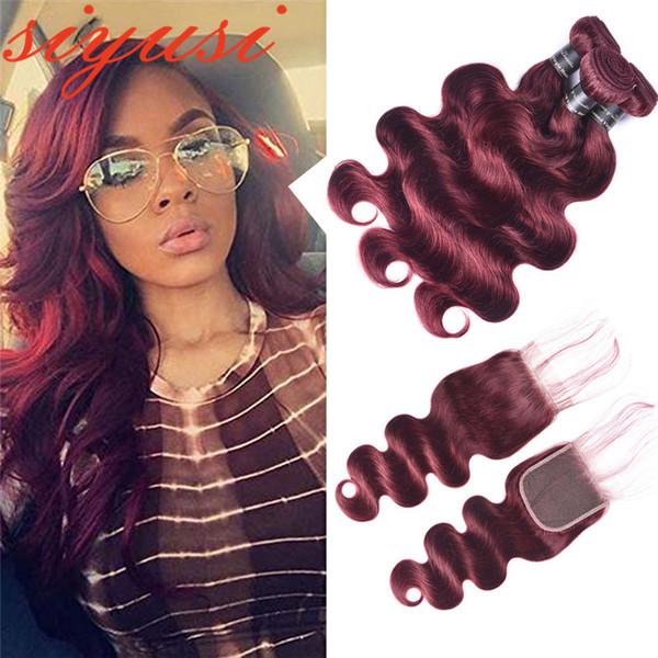 Red Burgundy Bundles With Closure 4pcs/lot Brazilian Body Wave Human Hair Bundles 99j 3 Bundles With Closure Brazilian Virgin Hair