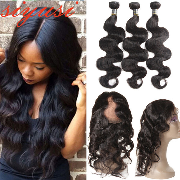 Brazilian Virgin Hair 360 Lace Frontal With Bundle Brazilian Body Wave Remy Human Hair Weave 3 Bundles With Frontal Closure