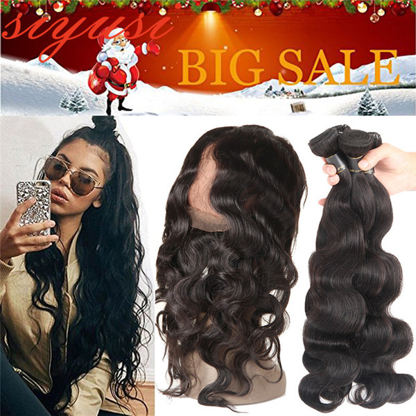 Peruvian Body Wave Bundles With Frontal Natural Color Peruvian Human Hair Bundles With Frontal 360 Lace Frontal With Bundles