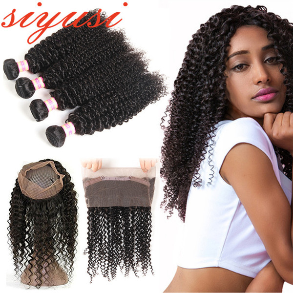 SIYUSI 3 Bundles Brazilian Virgin Hair Body Wave With 360 Closure Brazilian Curly Human Hair 360 Free Part Frontal With Bundle Remy Hair