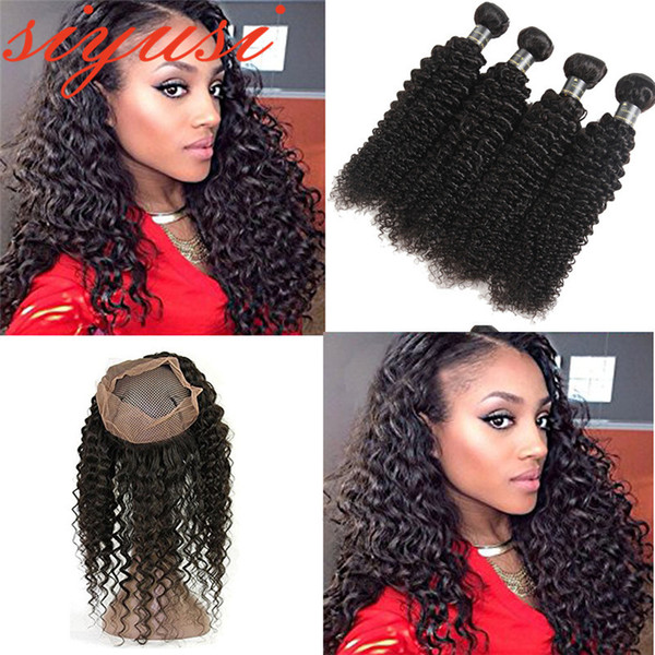 Brazilian Curly Virgin Hair 360 Lace Frontal With Bundle Brazilian Body Wave Remy Human Hair Weave 3 Bundles With Frontal Closure