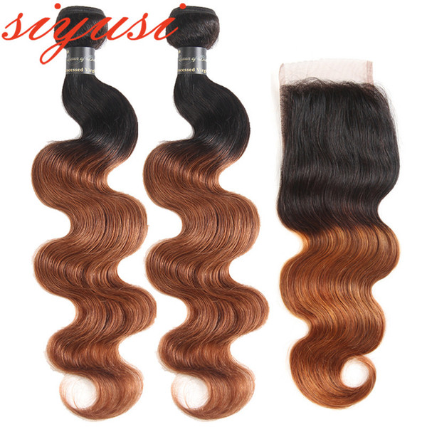 Ombre Hair Extensions 100% Human Hair Bundles With Closure Brazilian Hair Weave Bundles body wave 3/4 Bundles With Lace Closure