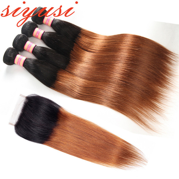 Ombre Human Hair Weave 3/4 Bundles With Lace Closure 1B/30 1B/27 Black Brown Blonde Ombre Brazilian Straight Remy Human Hair