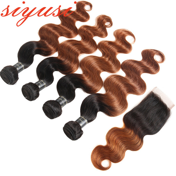 Pre-colored Raw Indian Virgin Hair 3 Bundles With Closure 1B/27, 1b/30 Ombre Blonde Indian Body Wave Human Hair Weaves With Closure