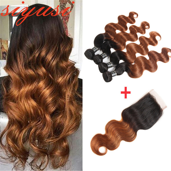 T1B/30 Ombre Malaysian Body Wave Virgin Hair With Closure Dark Root Human Hair With Closure 4 Pcs/lot Remy Human Hair Extensions