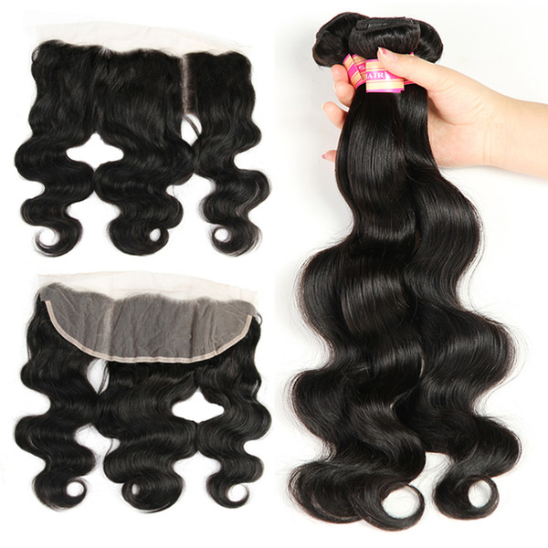 Body Wave Bundles With Frontal Brazilian Body Wave Virgin Human Hair Weave 3/4 Bundles With 13x4 Full Lace Frontal Weaves Closure