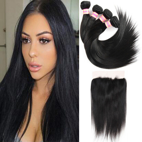 Ear to Ear Lace Frontal Closure Indian Straight Virgin Hair 13x4 Frontal With Bundles Deals Unprocessed Human Hair Extensions With Closure