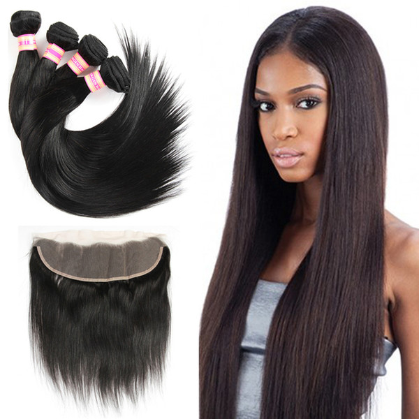 Siyusi Peruvian Virgin Hair Straight Bundles With Frontal Closure Hair Weaves With 13x4 Lace Lace Frontal Ear to Ear Weaves Closure Remy