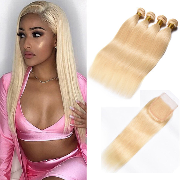 Peruvian Malaysian Indian Brazilian Virgin Straight Hair 613 Blonde Bundles With Closure Human Hair 613 Blonde Bundles With Frontal