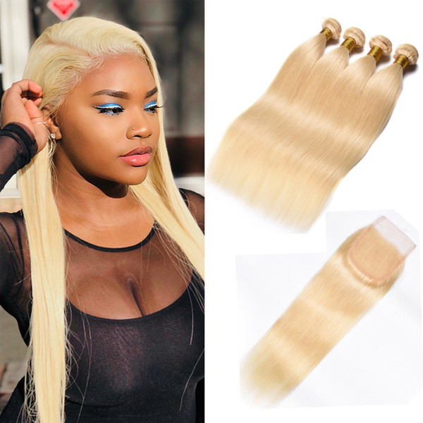 Brazilian Virgin Straight Hair Bundles With Closures 613 Blonde Bundles With Closure Human Hair 613 Blonde Bundles With Frontal