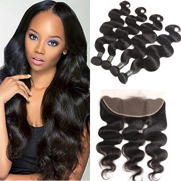 Brazilian Virgin Hair Body Wave With Lace Frontal Closure 3 Bundles With 13*4 Ear to Ear Lace Frontal Closure Human hair Weaves Closure