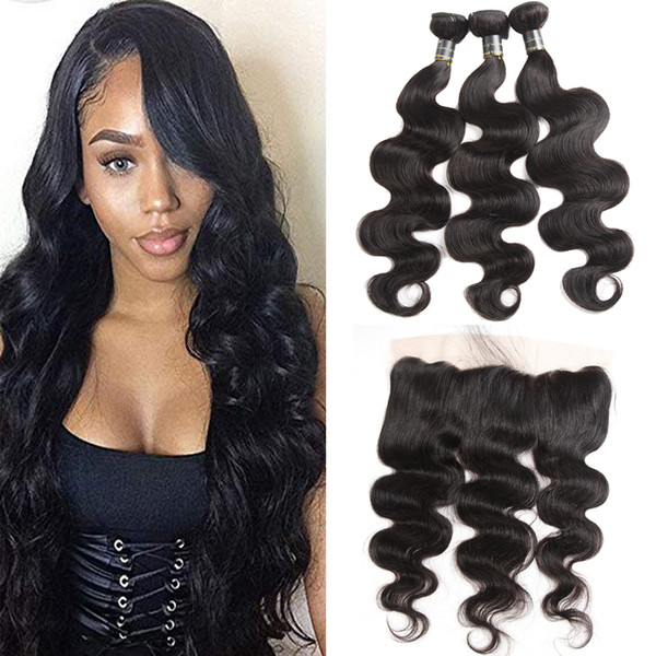 Peruvian Body Wave Hair 3 Bundles With Frontal Closure 13x4 Ear To Ear Lace Frontal With Bundles Unprocessed Virgin Human Hair Extensions