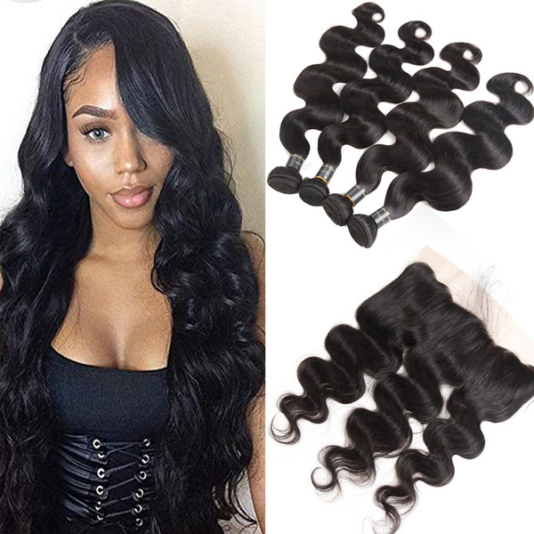 Peruvian Body Wave Hair Bundles Unprocessed Human Hair Weaves With 13X4 Lace Frontal Closure Peruvian Hair Extensions