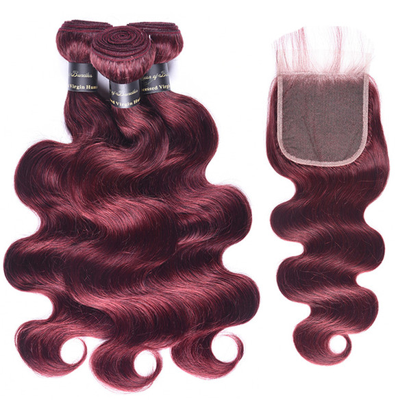 Malaysian Indian Brazilian Body Wave Virgin Hair Bundles With Closures Unprocessed Virgin Hair 99j Peruvian Human Hair Bundles With Closure