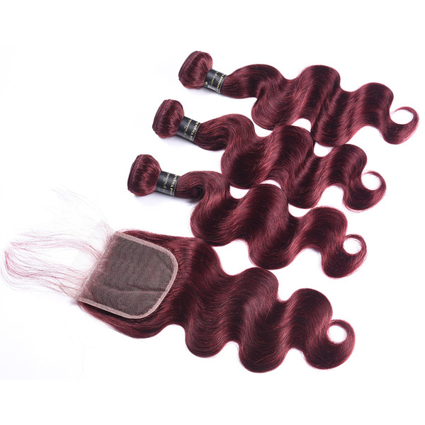 99j Brazilian Human Hair Bundles With Closure 27# Peruvian Malaysian Indian Virgin Hair Body Wave With 4X4 Lace Closure Free Part