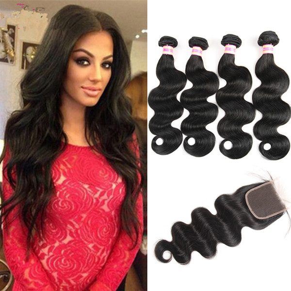 Peruvian Human Hair Bundles With Closure Peruvian Body Wave Virgin Hair With Free Middle 3 Part Lace Closure Human Hair Weave Dyeable