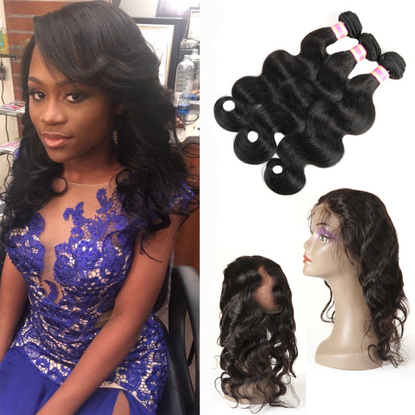 360 Lace Frontal With Bundles Peruvian Virgin Human Hair Extensions Unprocessed Body Wave/Straight Hair 3 Bundles With Frontal Closure