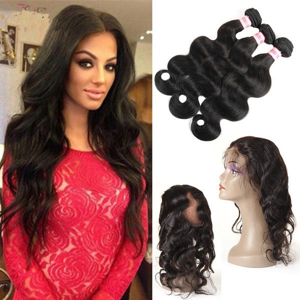 Pre Plucked 360 Lace Frontal With Bundles Indian Virgin Human Hair Extensions Body Wave/Straight Hair 3 Bundles With Frontal Closure