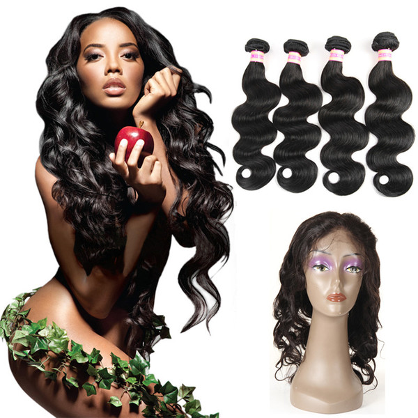 Siyusi Hair Products 360 lace frontal with bundles Brazilian virgin body wave hair weaves straight human hair extensions