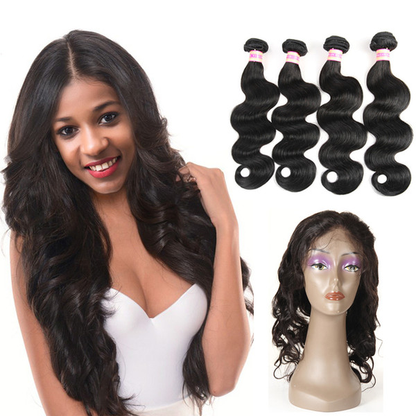 360 lace frontal with bundles Brazilian virgin hair extensions straight/body wave hair weaves human hair frontal and bundles