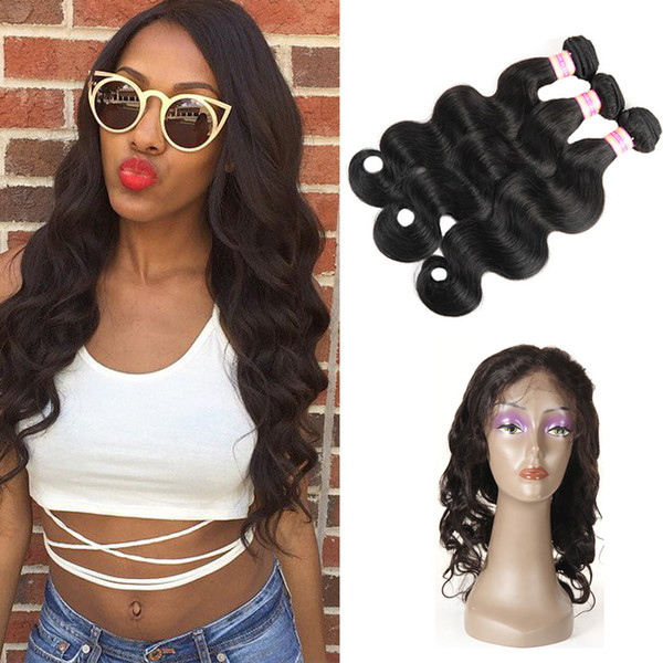 Pre Plucked Lace Frontals Peruvian Virgin Human Hair Body Wave/Straight Hair 360 lace Frontal With Bundles