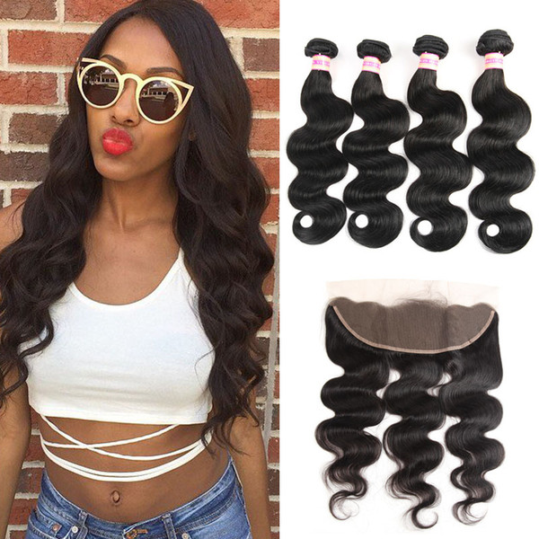 Brazilian virgin body wave hair weaves 3 bundles with frontal closure Brazilian straight hair Unprocessed human hair frontal and bundles