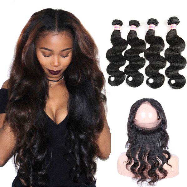 Peruvian Straight Hair Weaves Pre Plucked 360 Frontal With Bundles Body Wave Hair Weaves 360 Lace Frontal With Bundles