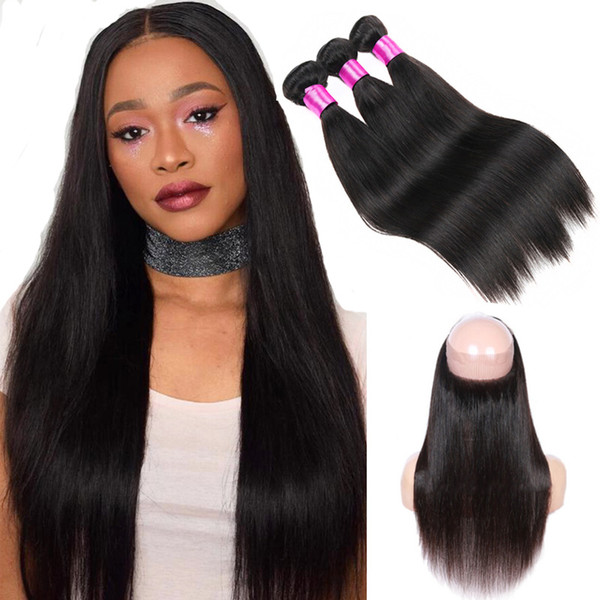 360 Lace Frontal Brazilian Virgin Straight Hair Pre Plucked 360 Frontal With Bundles Body Wave Human Hair Weaves Extensions