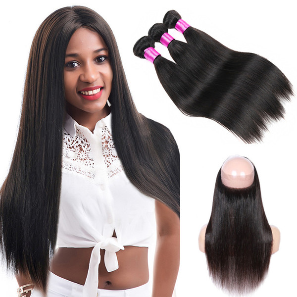 Brazilian Virgin Straight Hair Pre Plucked 360 Frontal With Bundles Body Wave Human Hair Weaves 360 Lace Frontal With Bundles