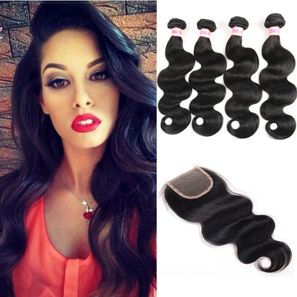 Malaysian body wave bundles with closure unprocessed Malaysian hair bundles with human hair 4*4 lace closure virgin hair Extensions