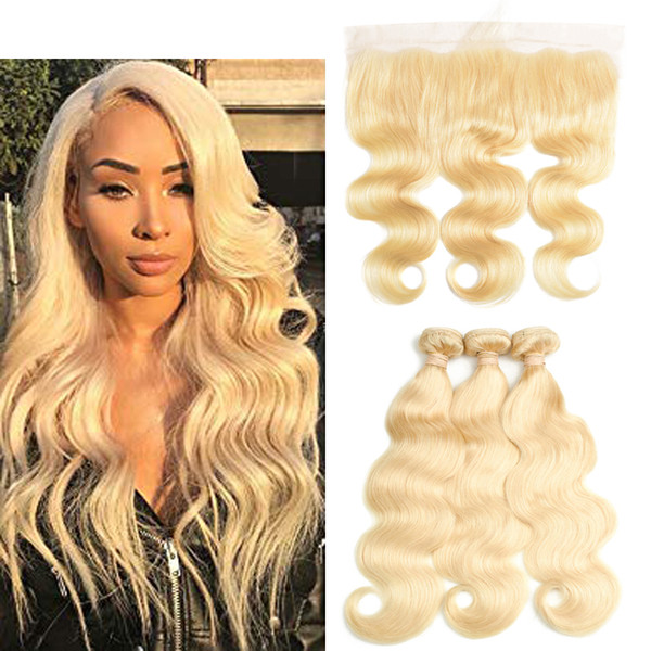 613 Brazilian Body Wave Hair With 4x13 frontal closure 3 bundles Blonde Human Hair Extensions With Lace Frontal Body Wave