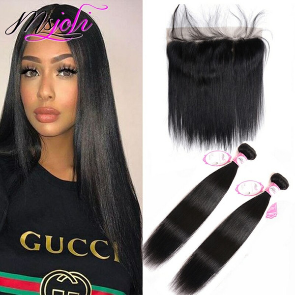 Peruvian Straight Human Hair 2 Bundle With Lace Frontal Deal 3PCS One Pack Hair Weaving Bundle Extension Hair Wefts with Closure