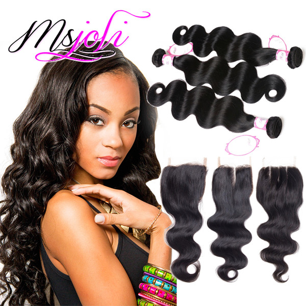 Ms Joli Indian Body Wave Hair 3 Bundles With 4x4 Lace Closure Grade 8A Lace Closure With Human Hair Bundles Body Wave