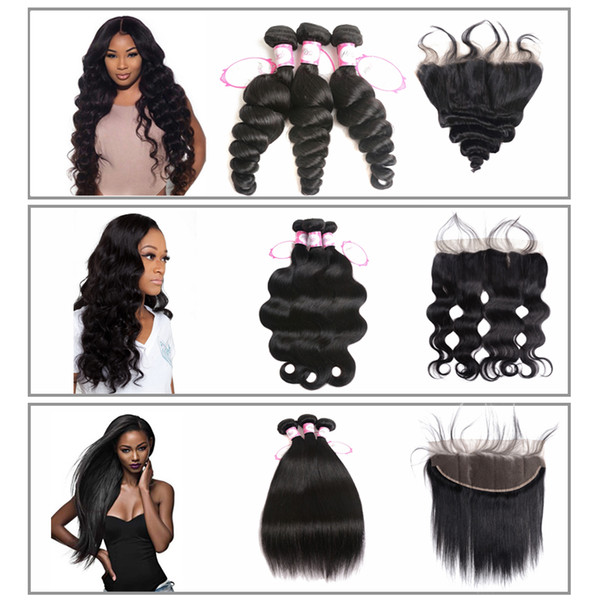 Ear To Ear Unprocessed Straight Virgin Hair 100% Indian Brazilian Malaysian Peruvian Human Hair 3 Bundles With Frontal Closure