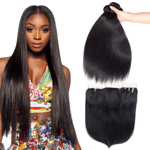 Straight Human Hair Bundles With 4*4 Lace Closure Cheap Human Hair Extensions 3 Bundles Wet And Wavy With Closure Brazilian Hair