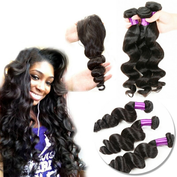 Remy Hair Weaving Extension Type Raw Unprocessed Virgin Indian Hair Loose Wave Hair Three Bundles with Closure