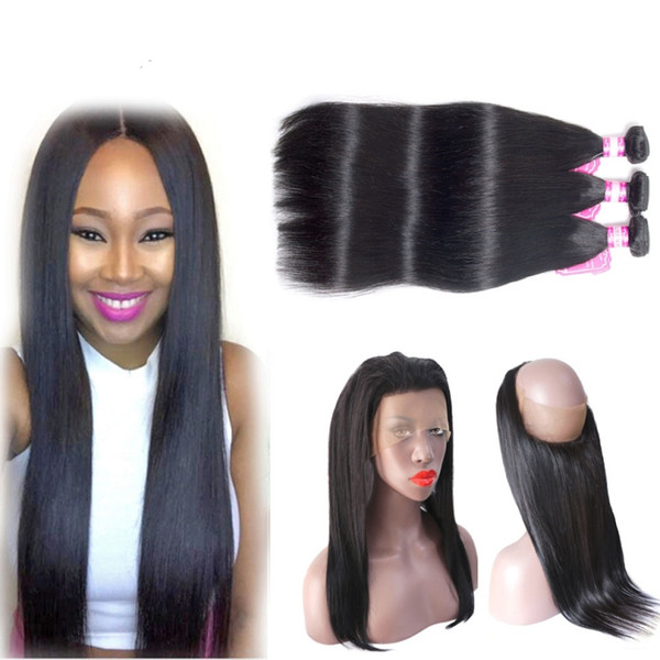 360 Lace Frontal With Bundles Brazilian Indian 8A Virgin Straight Human Hair Weaves With Frontal Wholesale Straight Hair Bundle